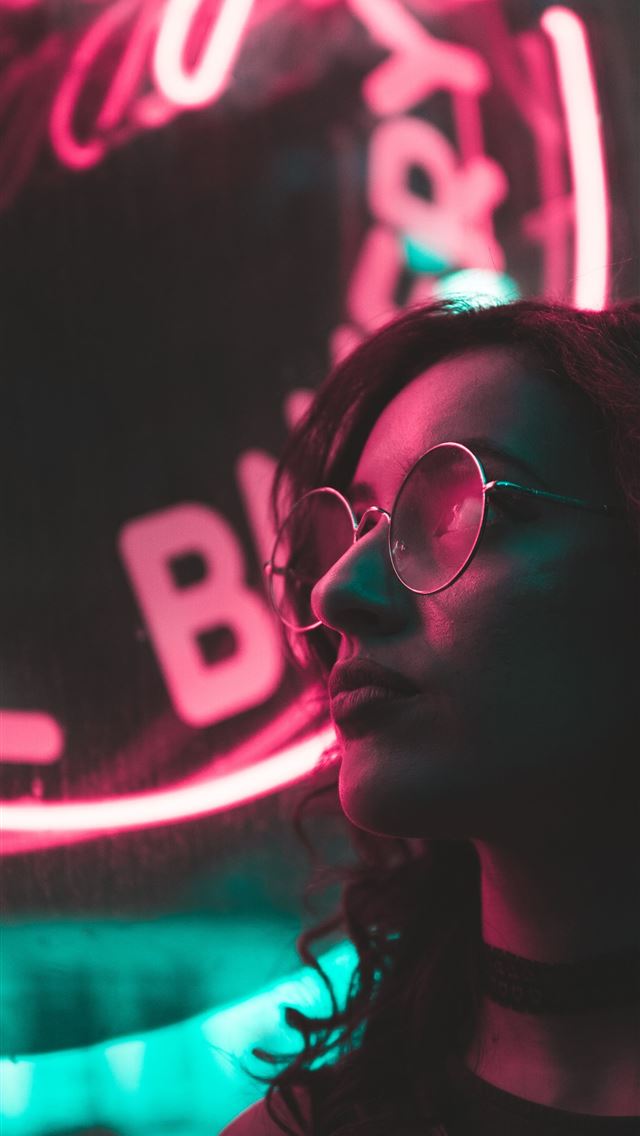 640x1136 selective focus photo of woman with neon light sig... - boston iPhone Wallpaper