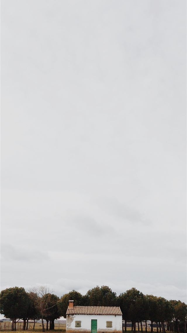 640x1136 white house beside trees in front brown field - spain iPhone Wallpaper
