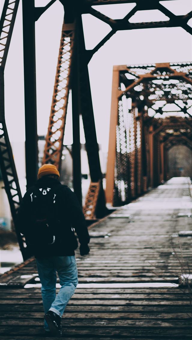 640x1136 person waling on bridge - canada iPhone Wallpaper