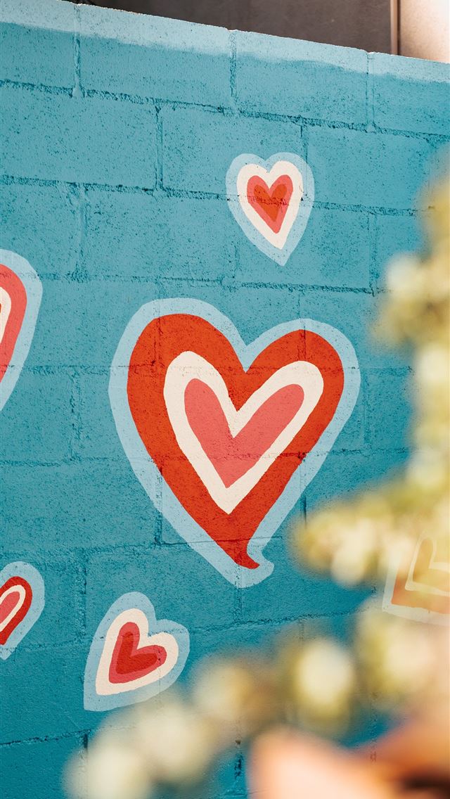 640x1136 selective photo of red and white hearts graffiti - heart iPhone Wallpaper