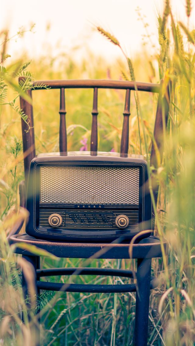 640x1136 black transistor radio in the middle of the field - retro iPhone Wallpaper