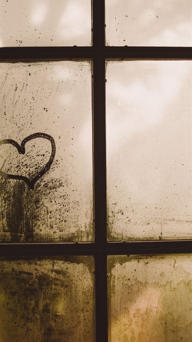 640x1136 black framed glass window with heart draw - hearts iPhone Wallpaper