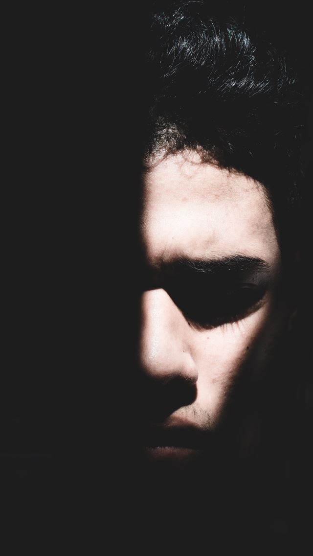 640x1136 silhouette of half human face - dark (black) iPhone Wallpaper