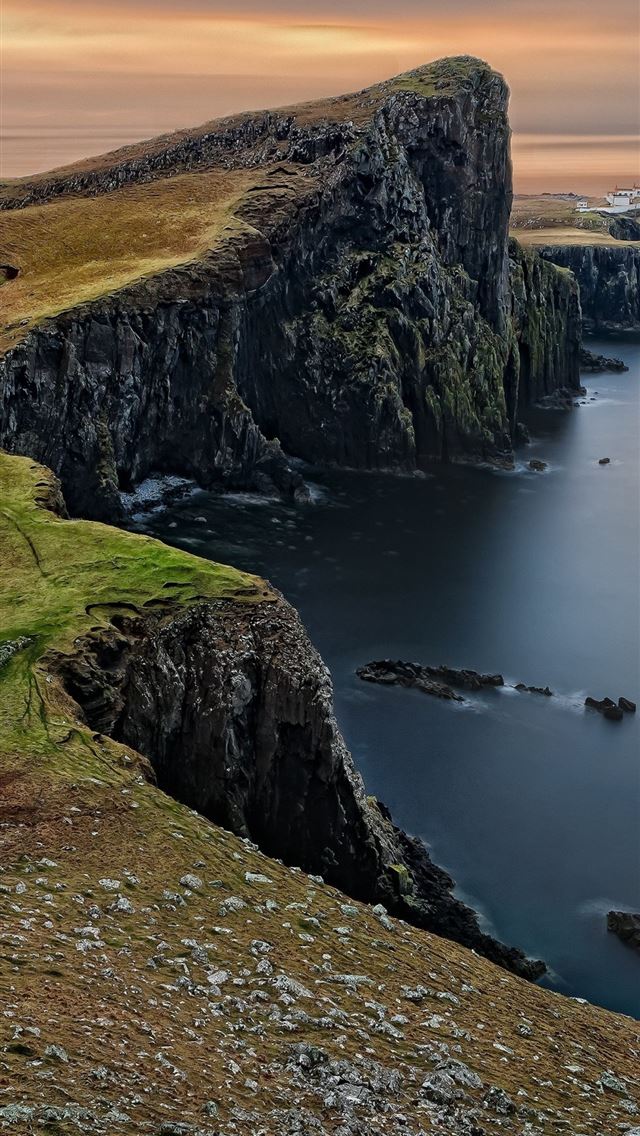 1125x2436 Scotland Cliff Lighthouse Ocean Rocks Grass for Go... - scotland iPhone Wallpaper