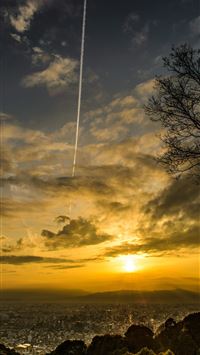 Sunset Horizon Clouds City Portrait Display 1600 2... wallpaper