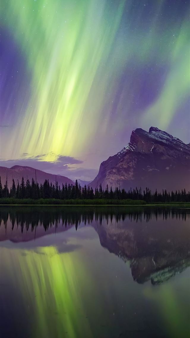 1284x2778 Aurora Borealis Mountains Lake Reflection Banff Na... - banff national park iPhone Wallpaper