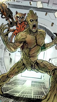 Guardians Of The Galaxy Rocket Raccoon Groot Artwo... wallpaper