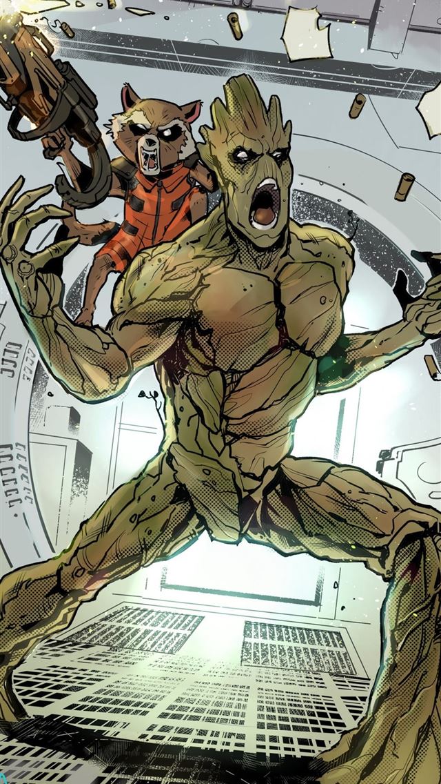 1125x2436 Guardians Of The Galaxy Rocket Raccoon Groot Artwo... - rocket raccoon iPhone Wallpaper