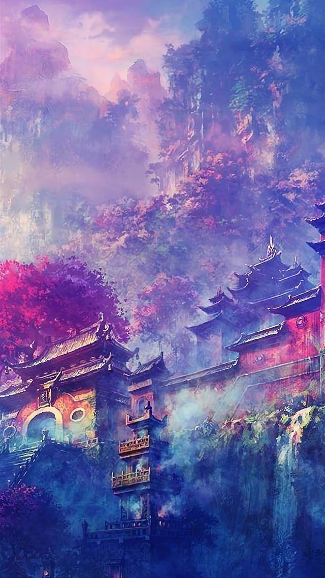 1284x2778 Buddha Oriental Castle Scenery Anime 4K - buddha iPhone Wallpaper