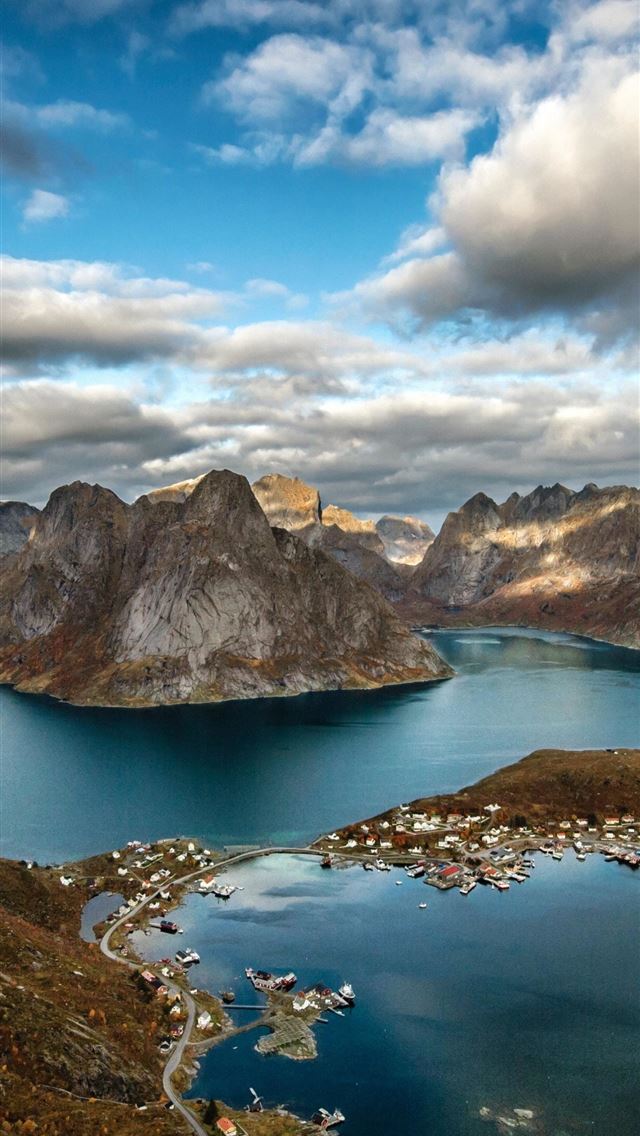 1284x2778 coastal town aerial view mountains bay lg v30 lg g... - bay iPhone Wallpaper