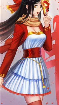 Anime Anime Girls Chinese New Year Long Hair Mask ... wallpaper