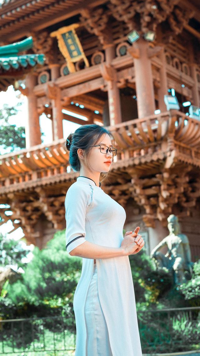 1284x2778 Cute Girl Outside Chinese Temple - temple iPhone Wallpaper