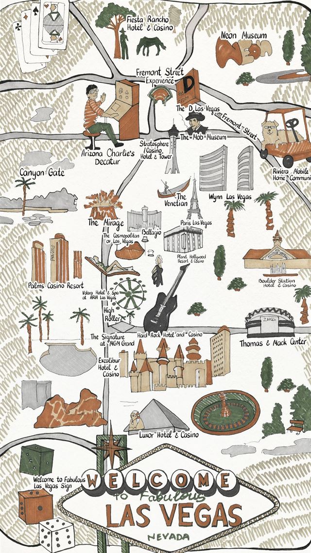 1284x2778 Trinx 'Illustrated Map of Las Vegas Strip' Picture... - las vegas strip iPhone Wallpaper