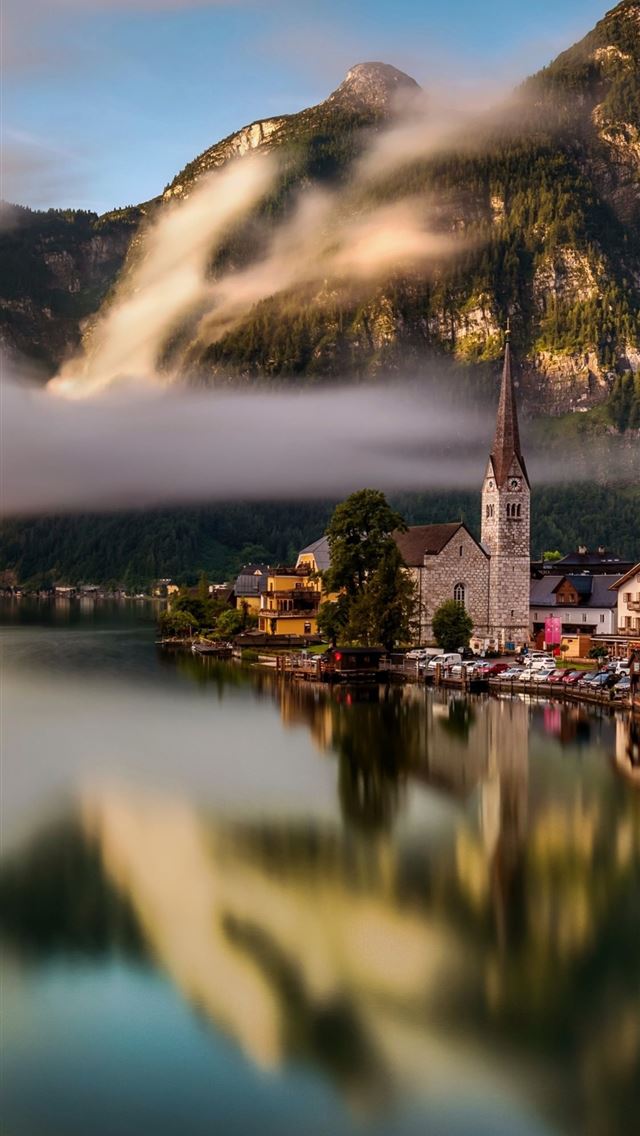 1125x2436 Austria Hallstatt Village Buildings Lake Clouds Mo... - austria iPhone Wallpaper