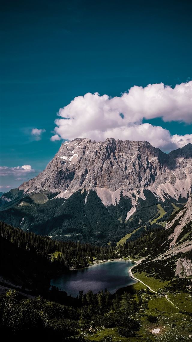 1284x2778 mountains lake clouds top view peak ehrwald austri... - austria iPhone Wallpaper