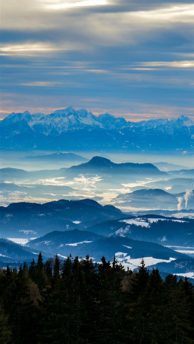 1284x2778 mountains horizon misty sunrise austria lg v30 lg ... - austria iPhone Wallpaper