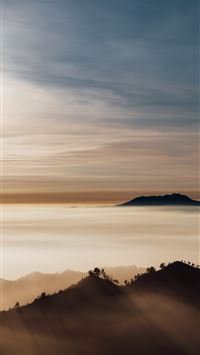 mountains fog clouds peaks indonesia hd background wallpaper