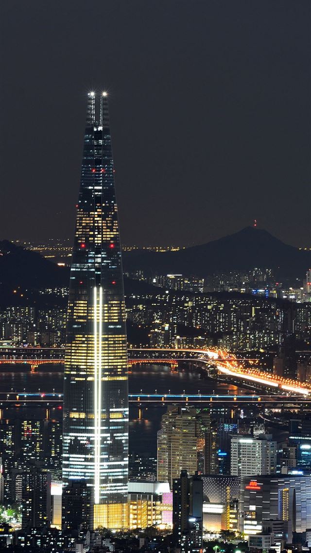 1125x2436 Lotte World Tower and the night lights of Seoul So... - south korea iPhone Wallpaper