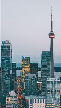 Toronto Citylights Tallest Skyscraper Dusk Evening... wallpaper