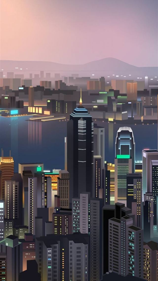 1284x2778 Hong Kong Low Poly Minimalism Cityscape Skyscraper... - hong kong iPhone Wallpaper