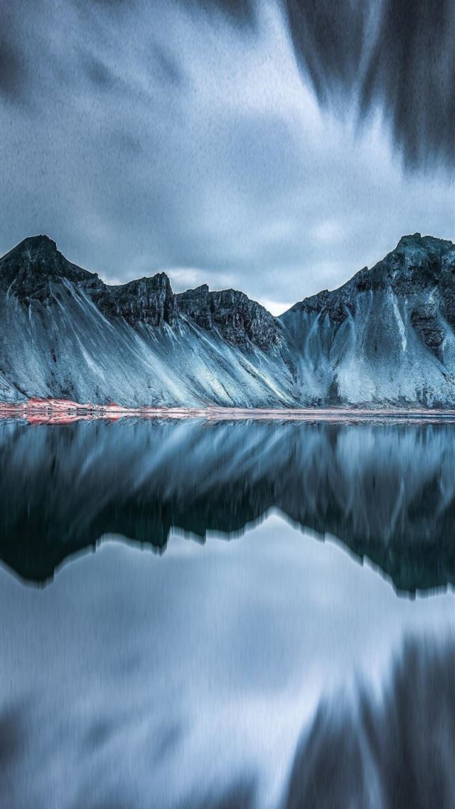 1125x2436 Iceland Scenery Mountain Reflection Gloomy Dark Ic... - iceland iPhone Wallpaper
