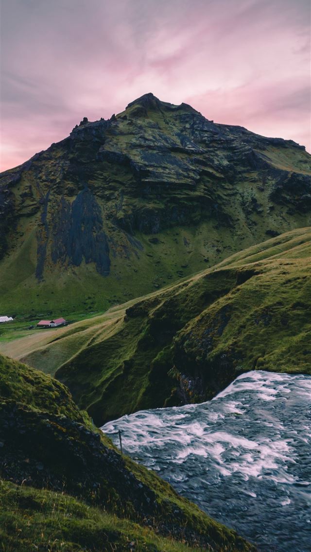 1284x2778 skogafoss fall river mountains iceland 4к sony xp... - iceland iPhone Wallpaper
