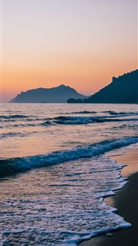 gorfu beach dawn greece sea waves lg v30 lg g6 hd ... wallpaper