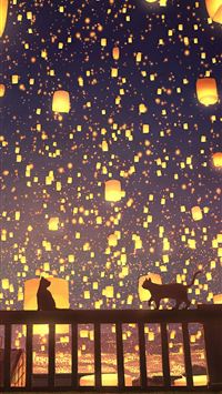 Anime festival lanterns night fence scenic cats mood Anime HD phone  wallpaper  Peakpx