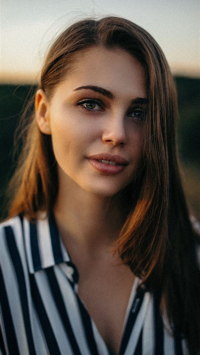 1284x2778 smiling woman wearing white and black pinstriped c... - girl iPhone Wallpaper