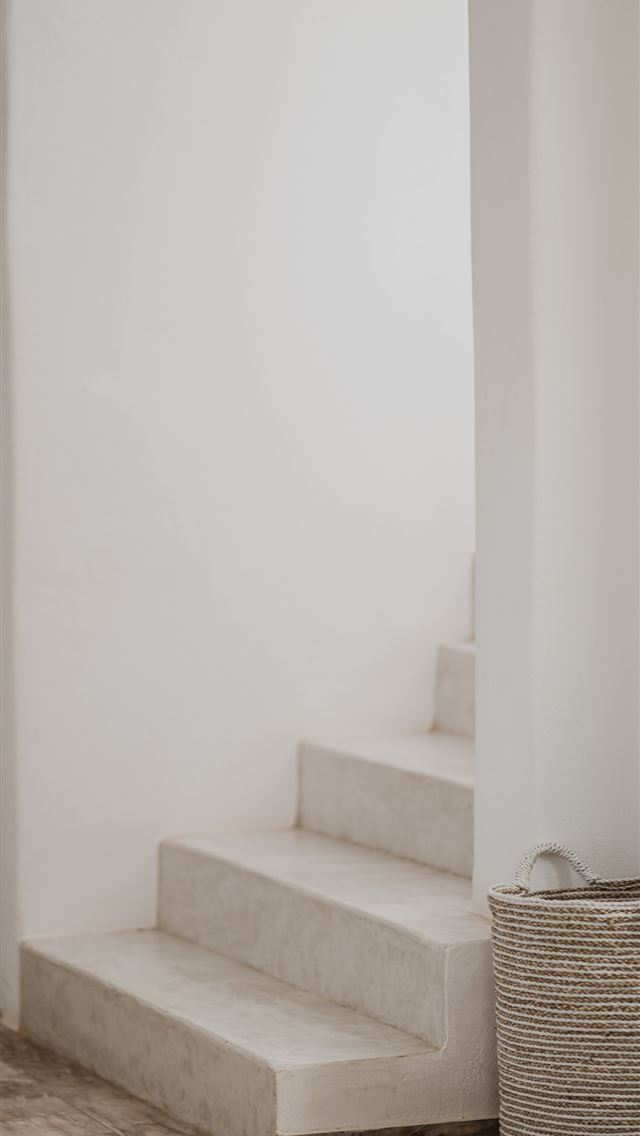 1284x2778 gray wicker basket beside stair - minimalist iPhone Wallpaper
