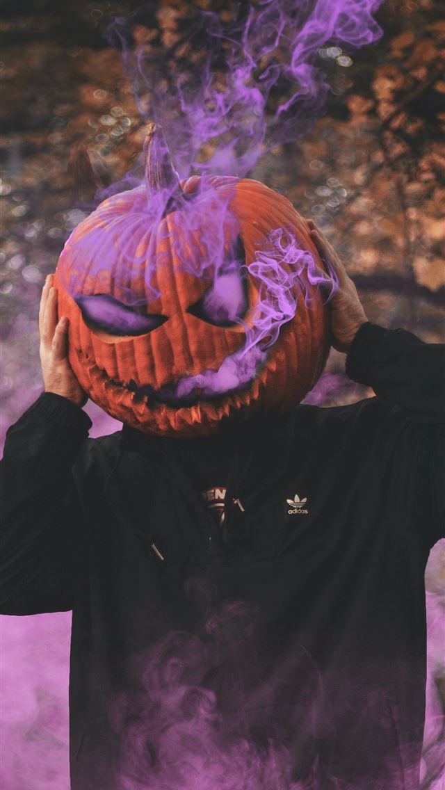1284x2778 man wearing jack o lantern - autumn iPhone Wallpaper