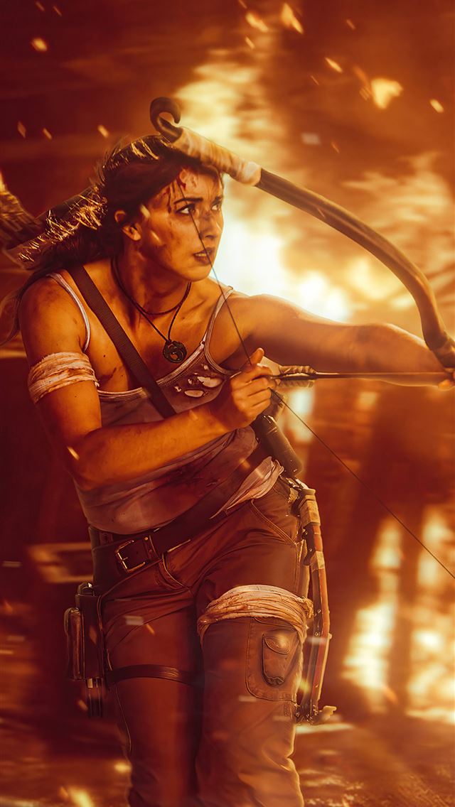 1284x2778 lara croft crimson fire - artwork iPhone Wallpaper