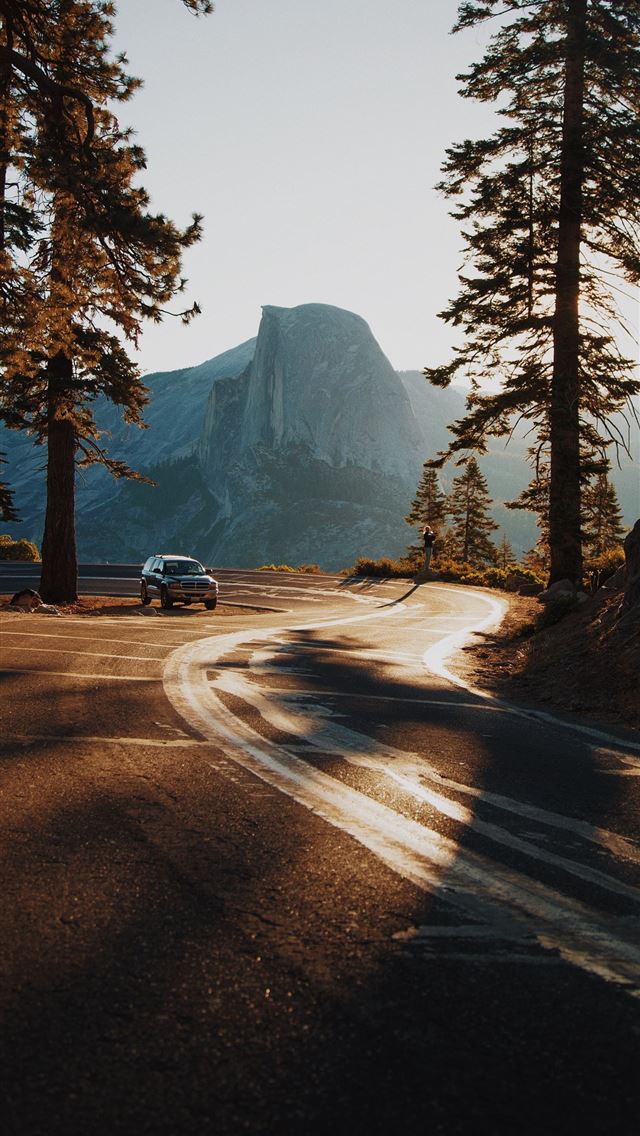 1284x2778 car on curve road surrounded by trees - california iPhone Wallpaper