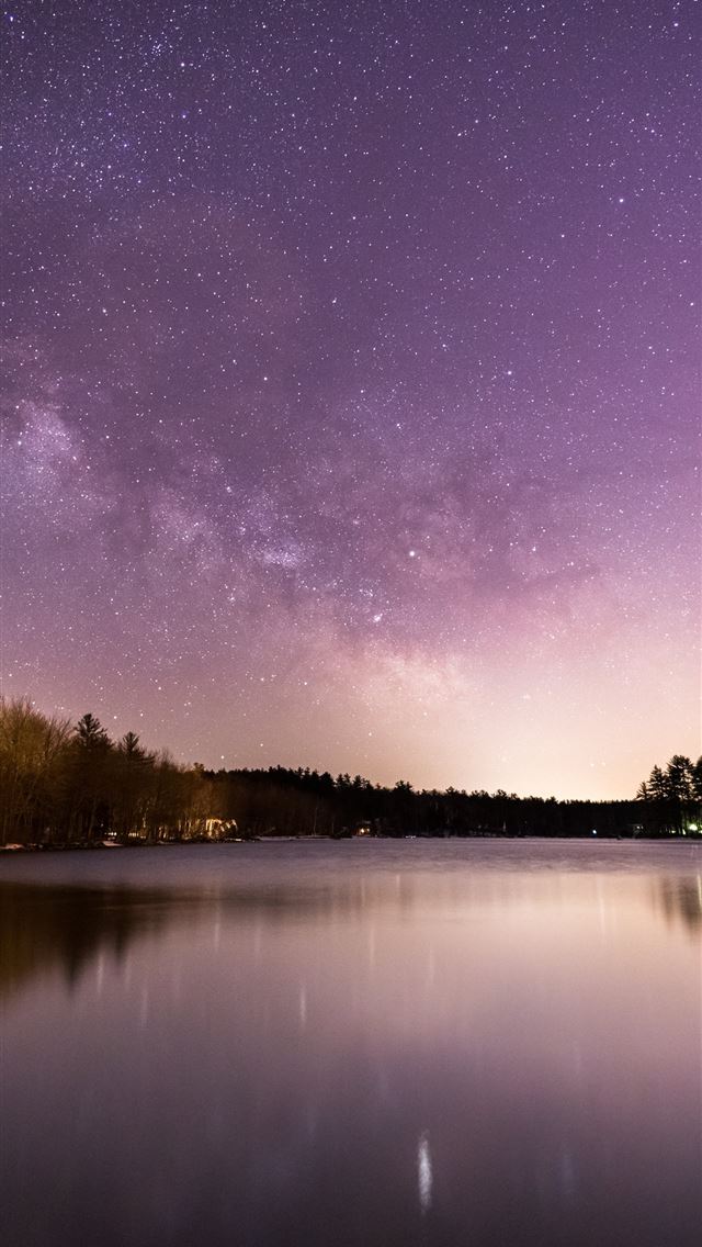 1284x2778 calm body of water overlooking trees under milky w... - nebula iPhone Wallpaper
