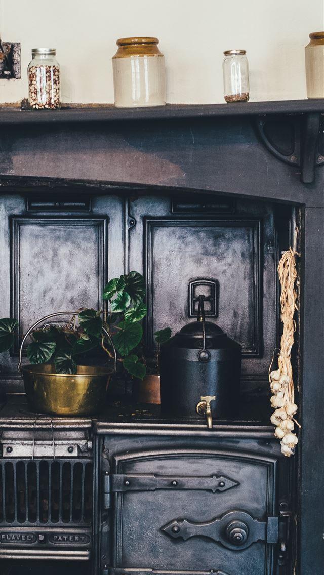 1284x2778 brown wooden kitchen shelf with ceramic jars on to... - united kingdom iPhone Wallpaper