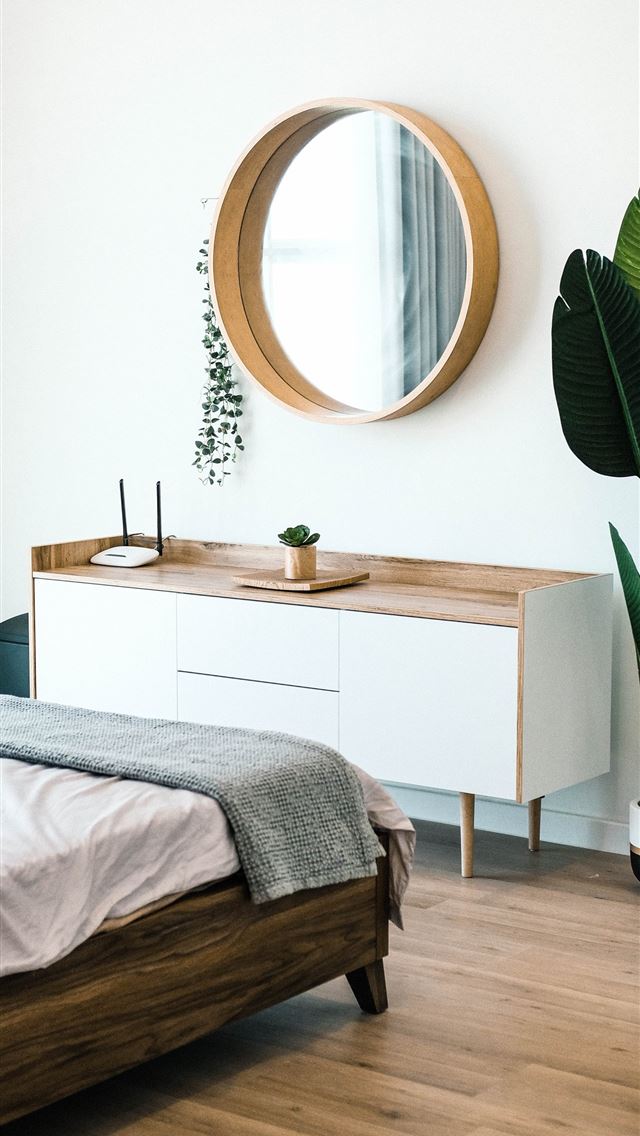 1284x2778 white wooden dresser with mirror - design iPhone Wallpaper