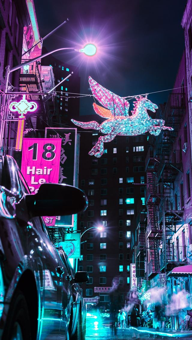1284x2778 unicorn flying near road - unicorn iPhone Wallpaper