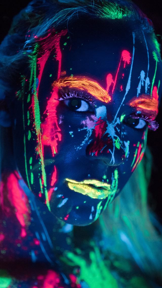 1284x2778 woman with glow in the dark body paint - neon iPhone Wallpaper