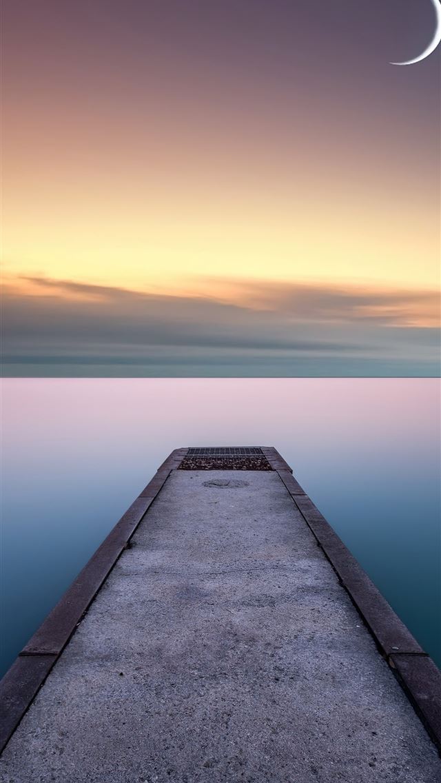 1284x2778 calm water and pier moon - moon iPhone Wallpaper