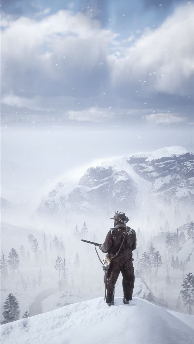 1284x2778 red dead redemption 2 the bounty hunter 4k -  iPhone Wallpaper