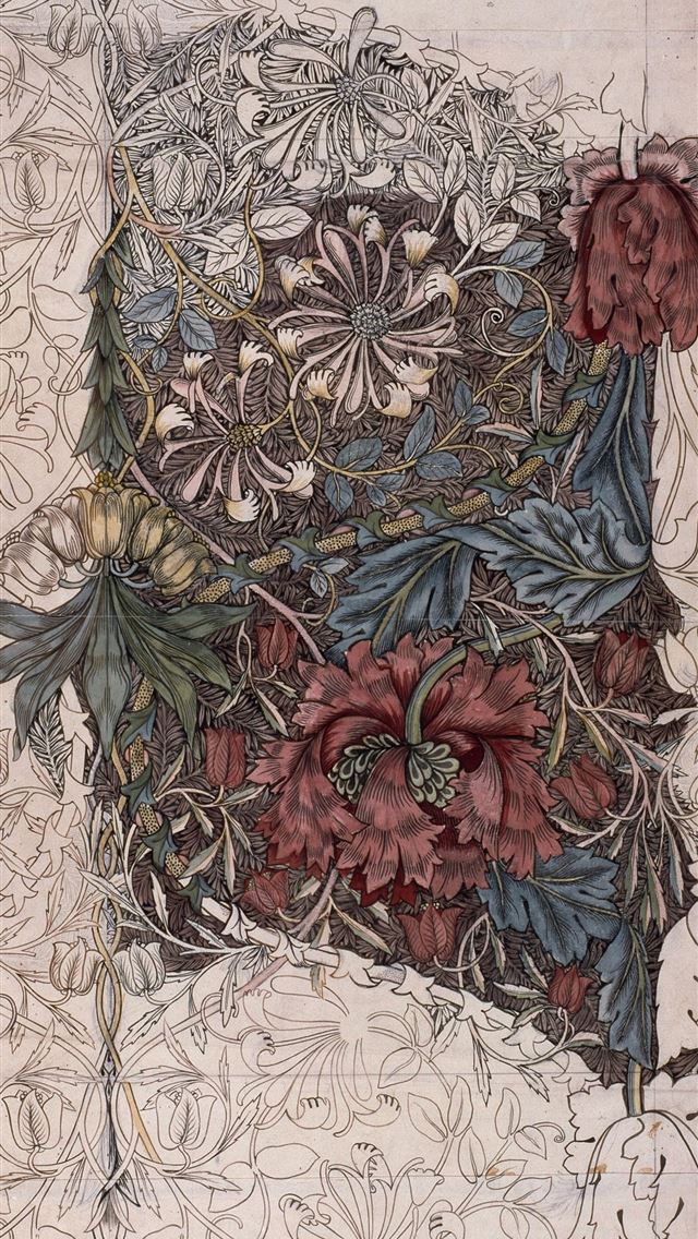 1284x2778 Honeysuckle 1874 By William Morris - watercolor iPhone Wallpaper