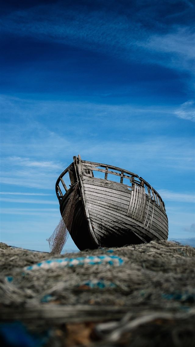 1284x2778 photo of of gray wooden ark on land under clear bl... - boat iPhone Wallpaper