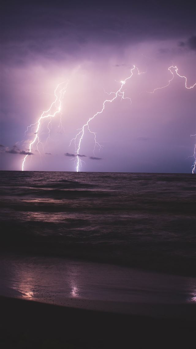 1284x2778 seashore and ocean with lightning during night tim... - thunderstorm iPhone Wallpaper