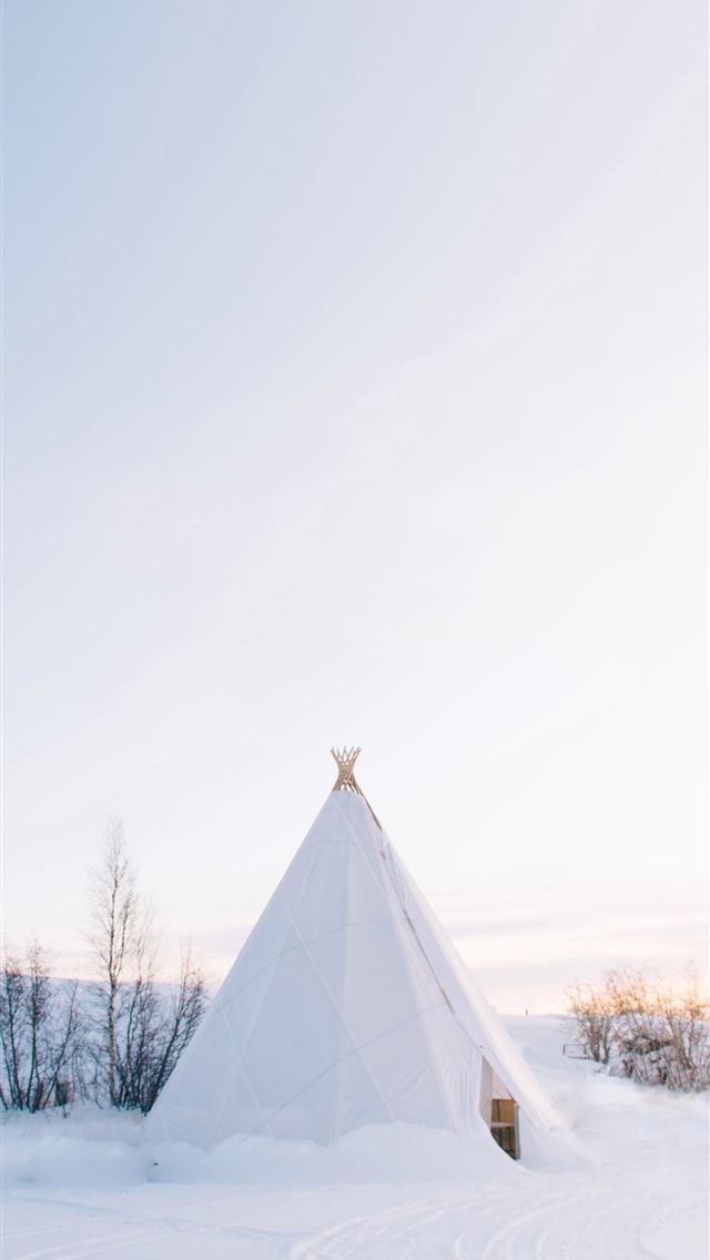 1284x2778 white tipi tent covered with snow - winter iPhone Wallpaper