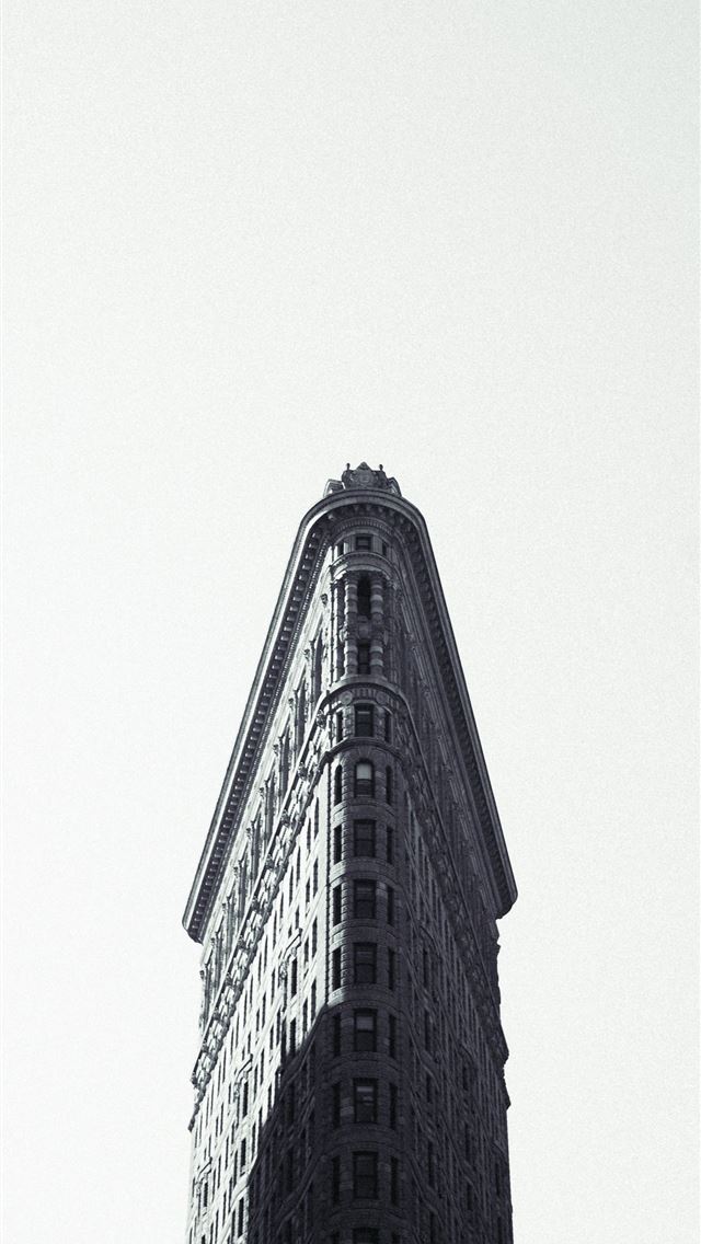 1284x2778 grayscale photography of flat iron building - window iPhone Wallpaper