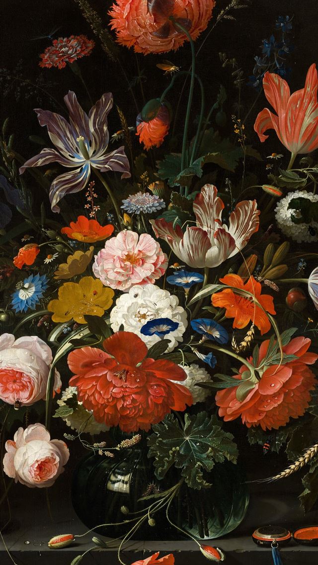 1284x2778 red and blue flowers painting - vintage iPhone Wallpaper