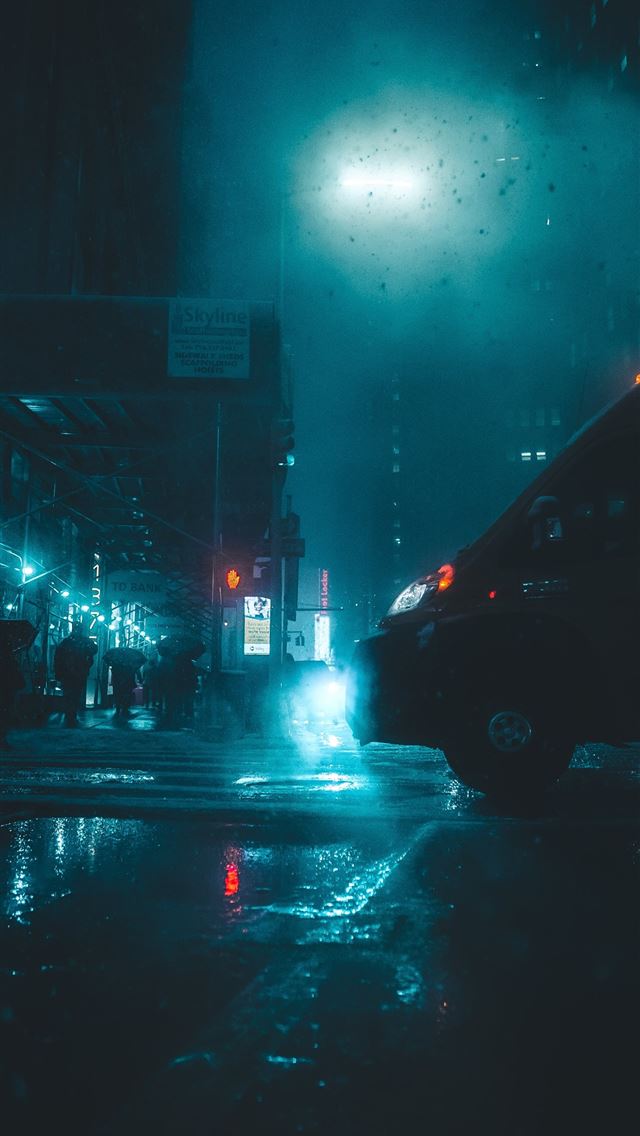 1284x2778 vehicle passing by wet road during nighttime - rain iPhone Wallpaper