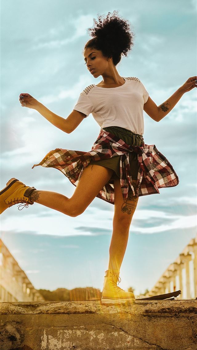 1284x2778 woman wearing white crew neck shirt and black shor... - girl iPhone Wallpaper