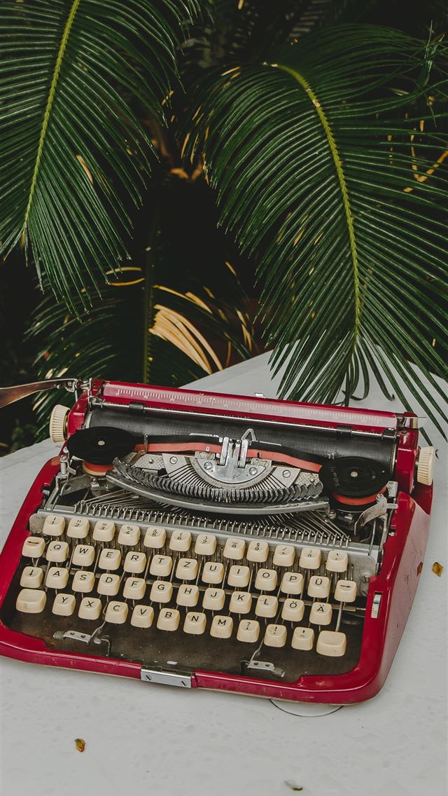 1284x2778 red and gray typewriter - retro iPhone Wallpaper