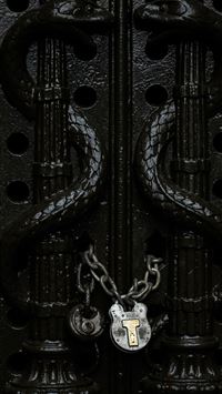 gray chain padlock on door in closeup shot wallpaper